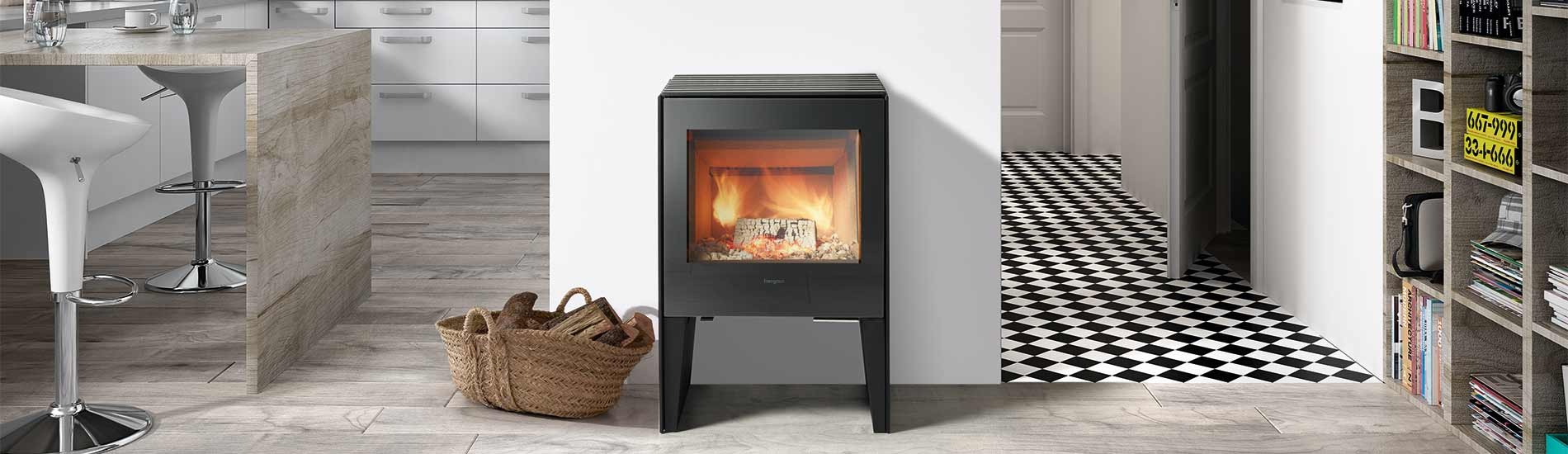 Liatinová piecka GLANCE M v modernom interiéri