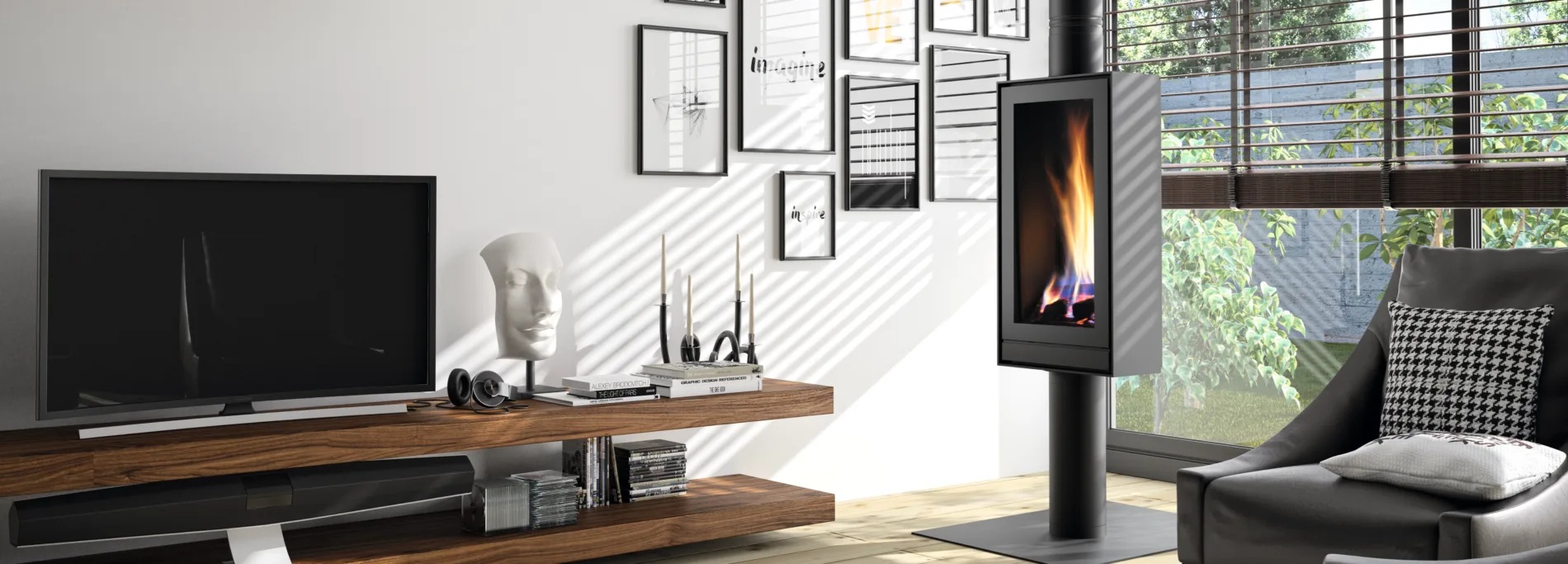 Čierne otočn&eacute; plynov&eacute; kachle Nestor Martin THS 15 s čeln&yacute;m sklom.