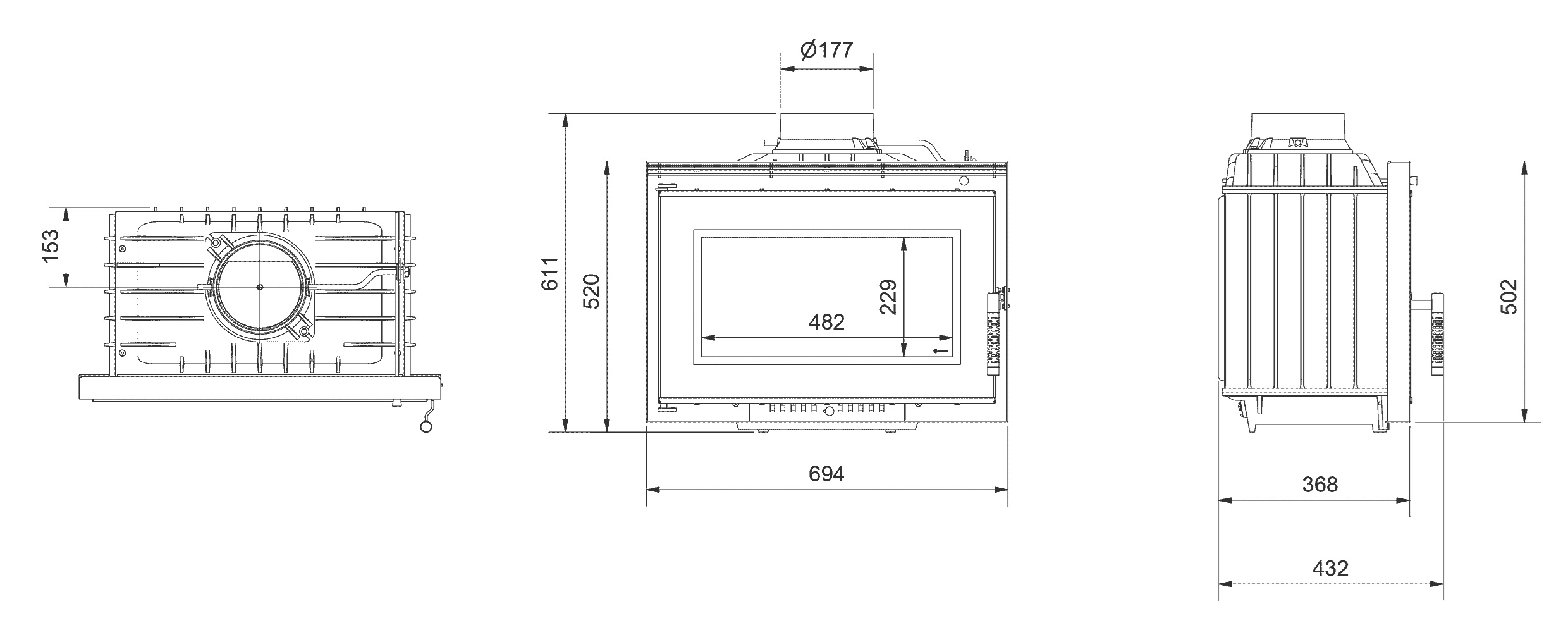 Technick&yacute; v&yacute;kres a rozmery pre liatinov&uacute; krbov&uacute; vložku NEL