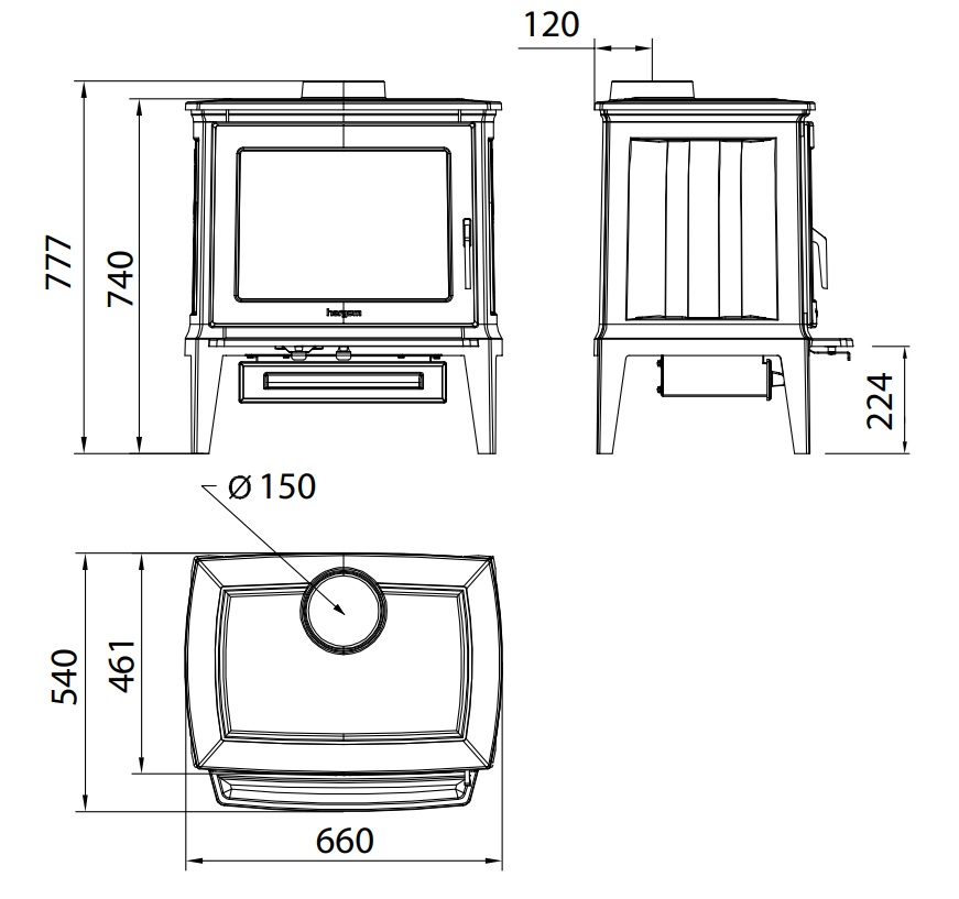 Rozmery a technický nákres kachlí Hergom E-30 M