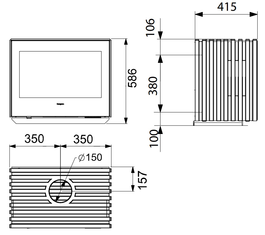 Rozmery liatinov&yacute;ch kachl&iacute; GLANCE L bez podstavca na vlastn&uacute; mont&aacute;ž
